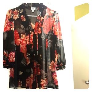 Sheer Black and Red Rose Shirt